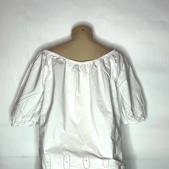 LOFT WHITE EYELET TRIM COTTON PEASANT BLOUSE SIZE MED - Picture 3 of 3